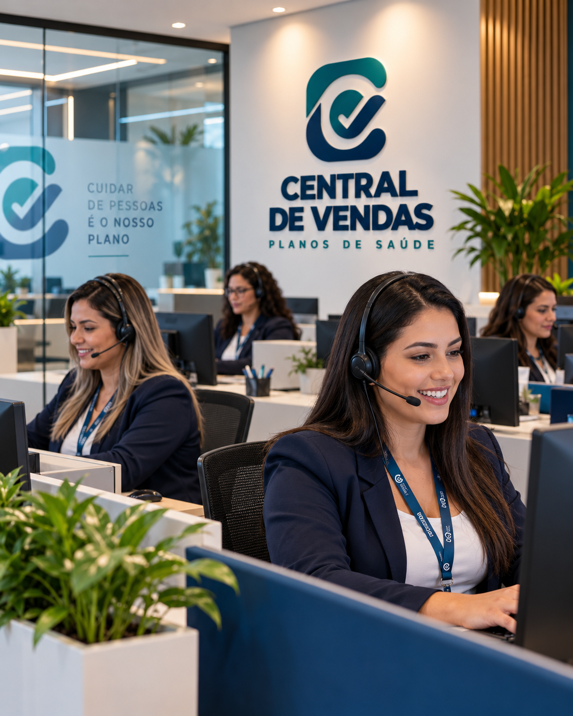 Equipe de atendimento da Central de Vendas – Planos de Saúde em Campo Grande